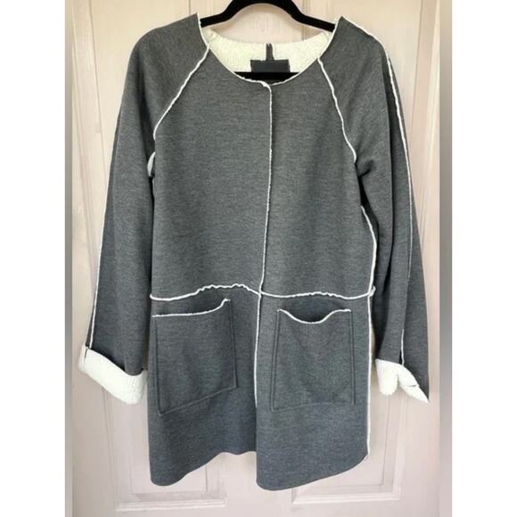 Sanctuary Charcoal Coat Sherpa Jacket with Cream Lining | Size L - Picture 1 of 8
